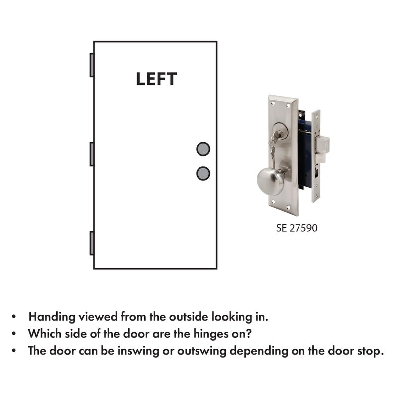 Segal SE 27590 Mortise Lock Set, Satin Nickel, Left Hand, 2-1/2 In. Backset, Surface (Single Pack) - Image 4